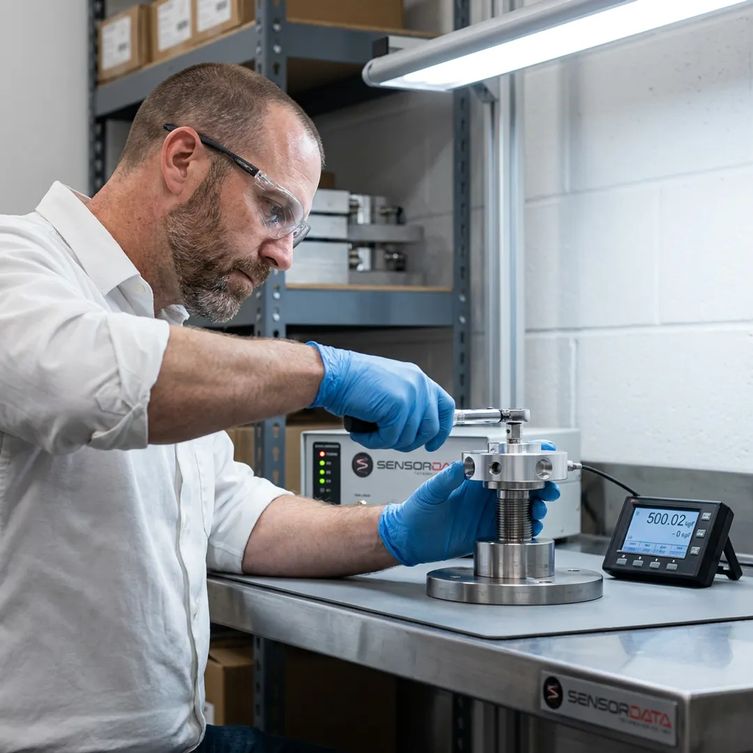 Technician calibrating a precision sensor in a lab