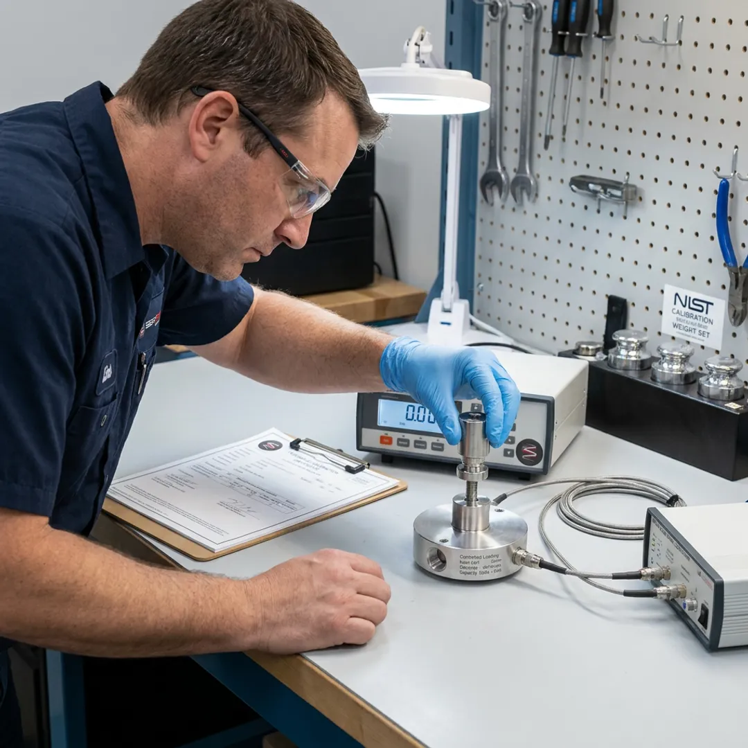 Technician calibrating a precision sensor