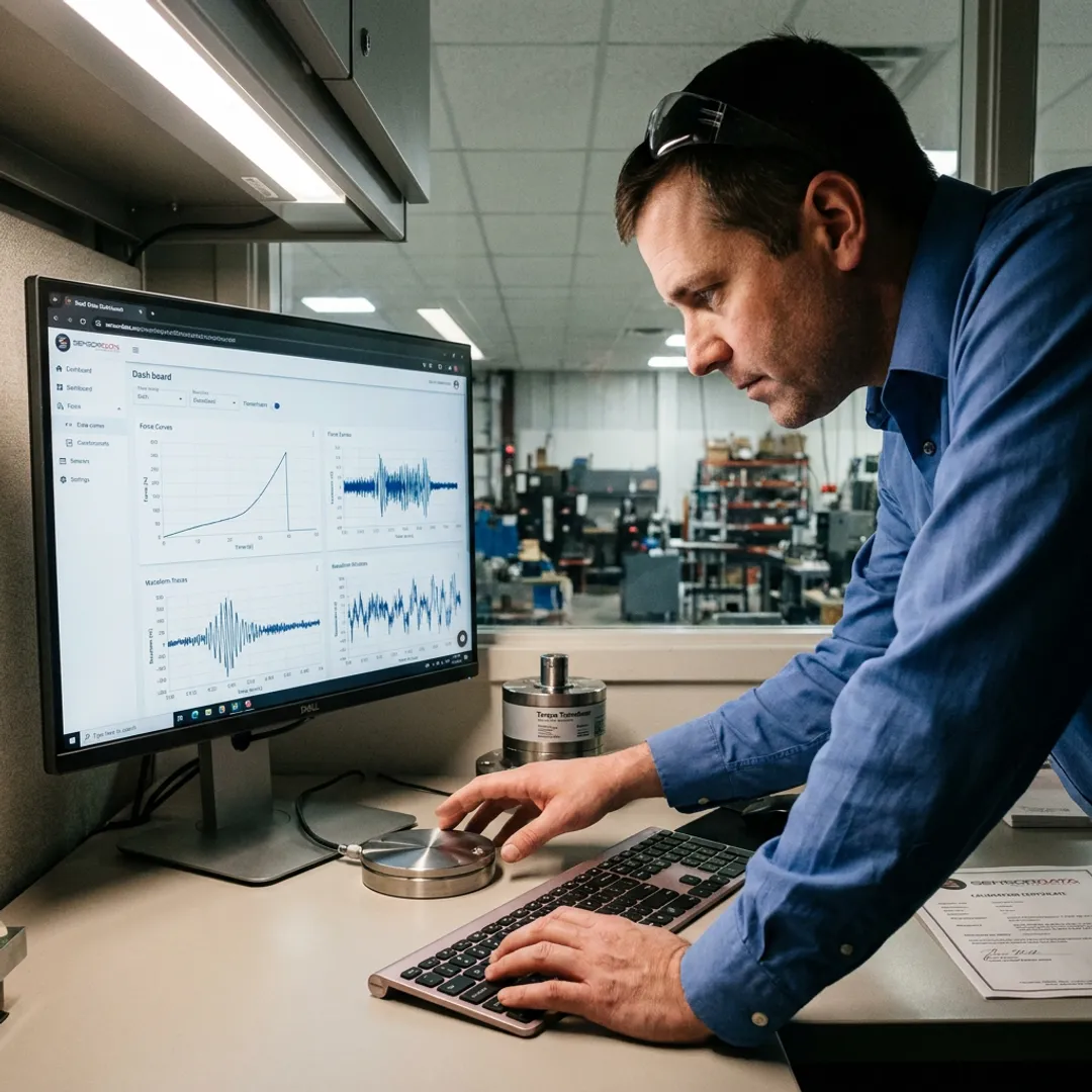 Engineer reviewing sensor calibration data