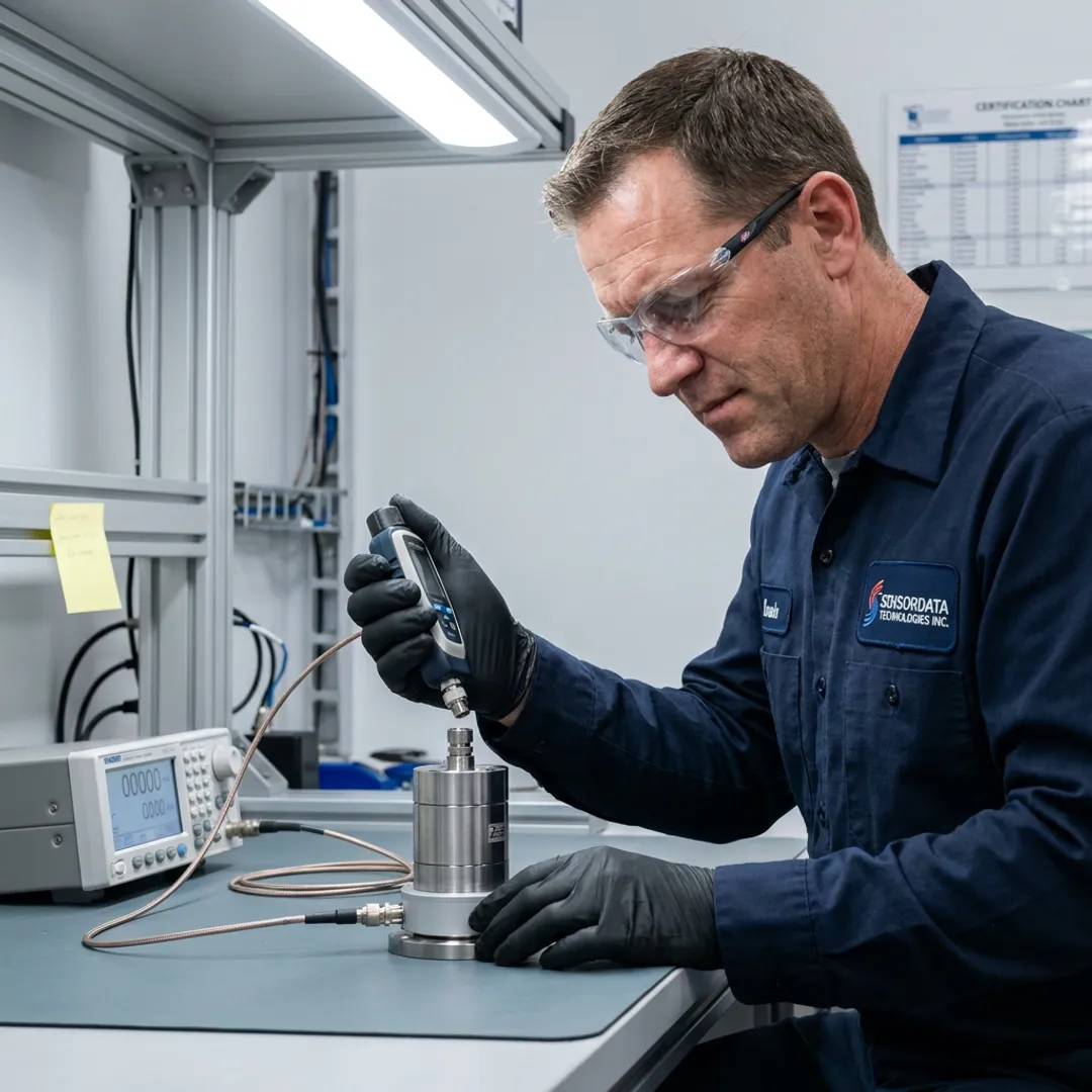 Technician calibrating precision sensors in a lab