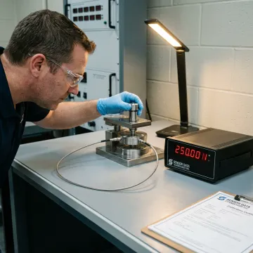 Engineer calibrating a custom precision sensor