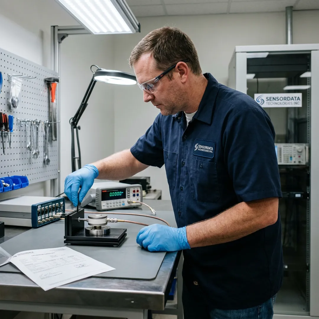Engineer testing a custom sensor measurement system