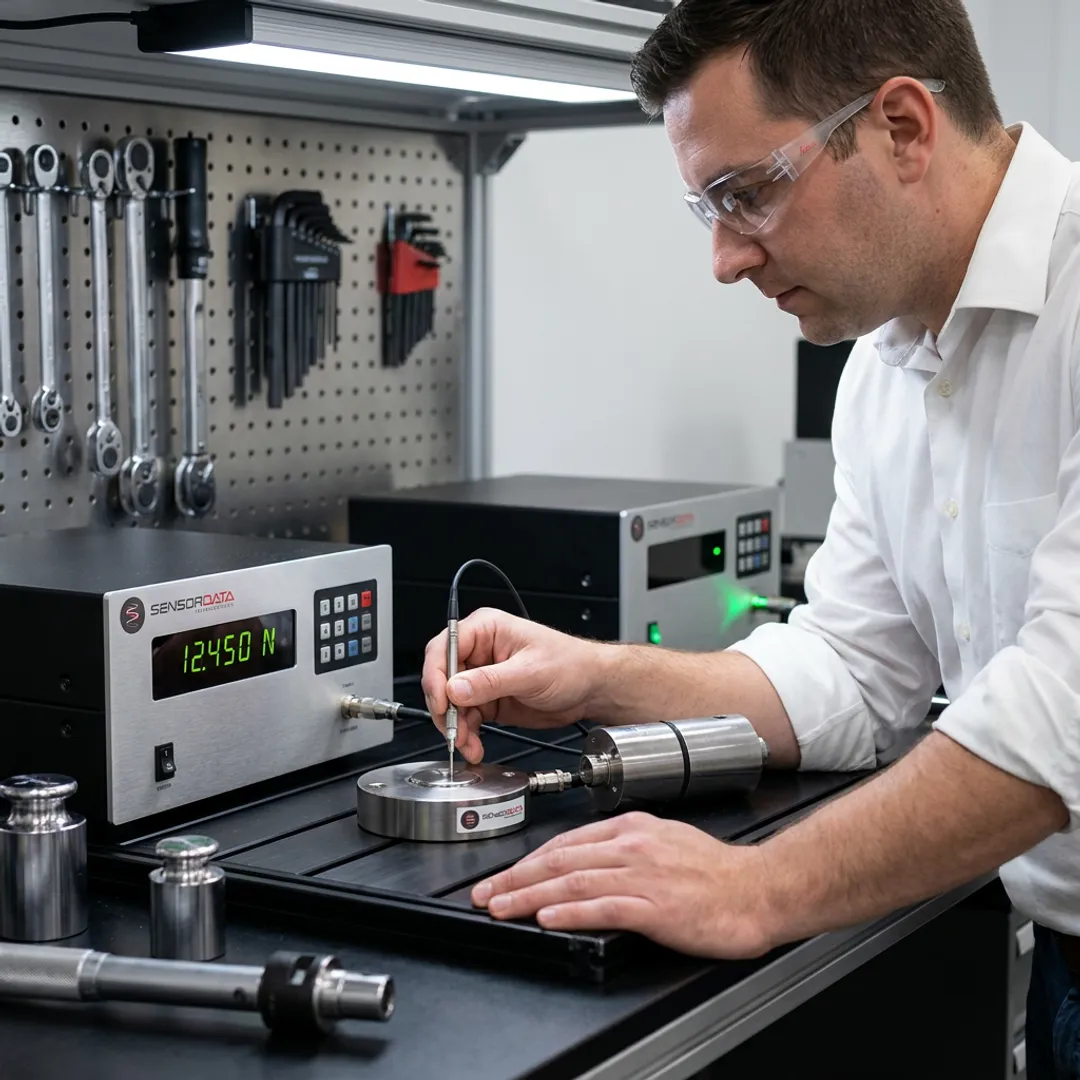 Engineer testing precision measurement sensor