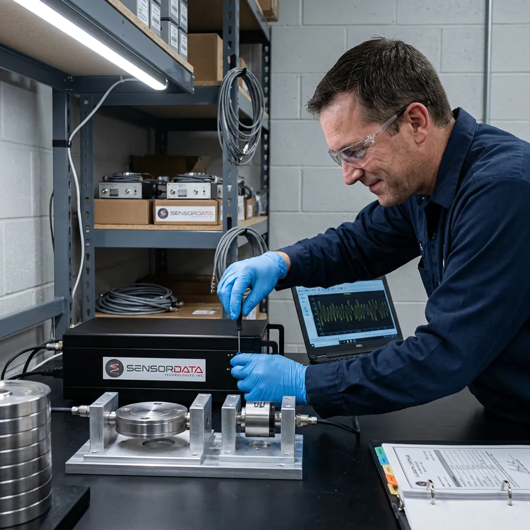 Engineer calibrating a precision sensor system