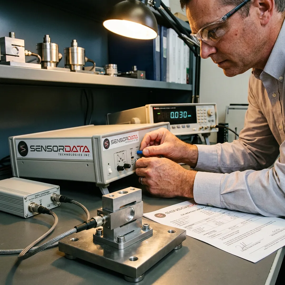 Engineer calibrating a precision sensor measurement system