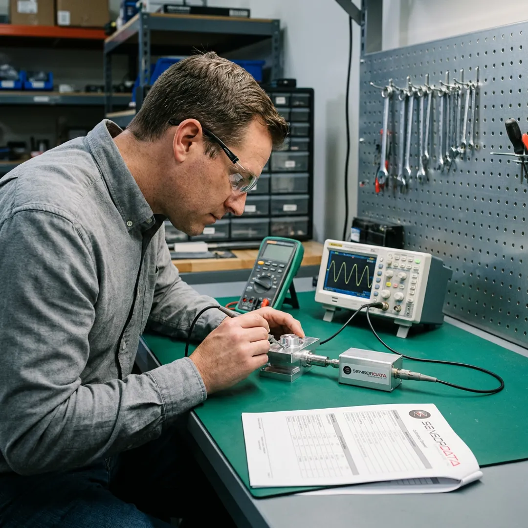 Engineer testing custom Hall effect sensor assembly
