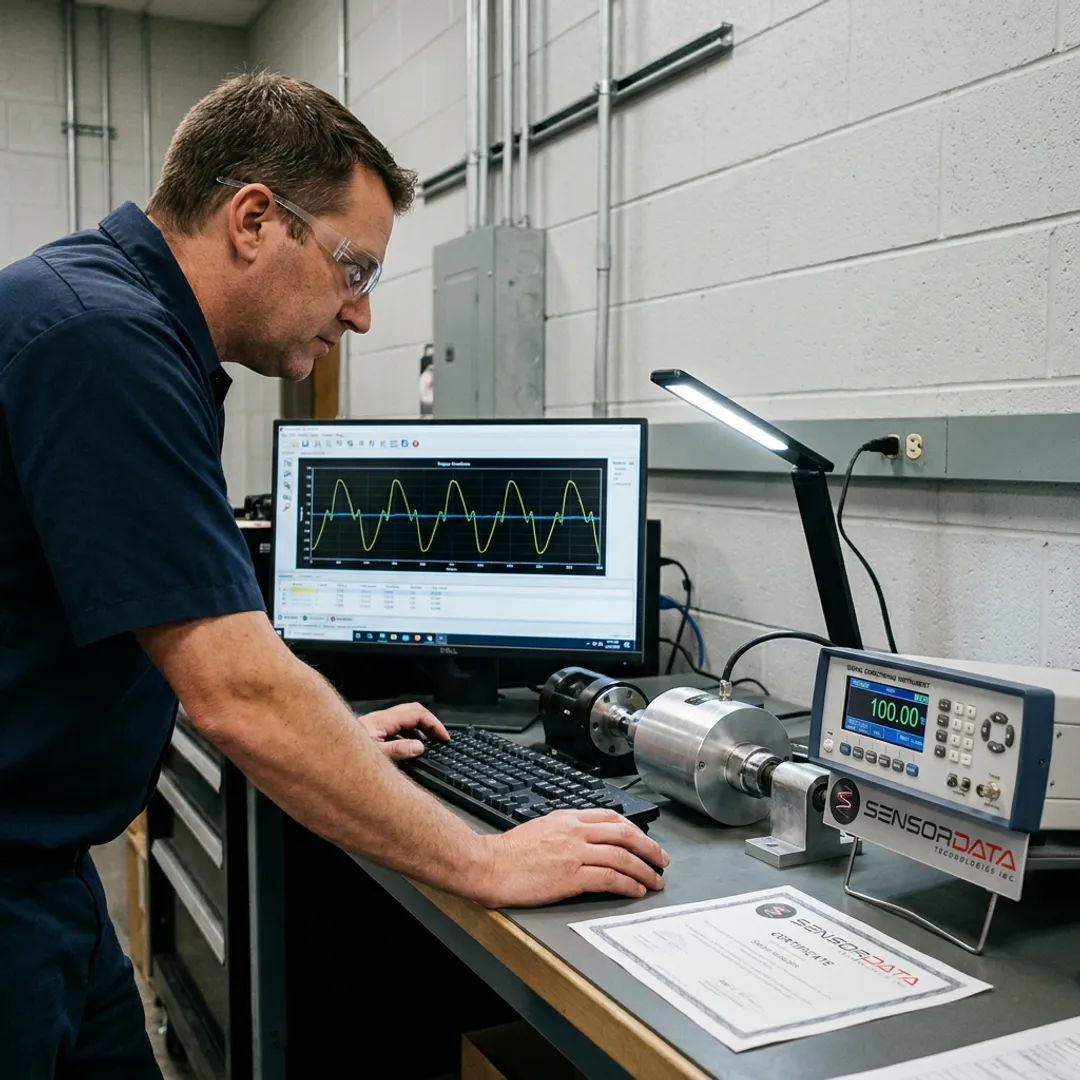 Engineer analyzing torque sensor data in a lab