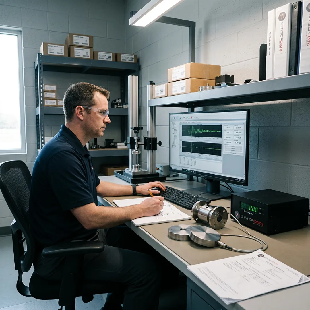 Engineer reviewing sensor measurement data