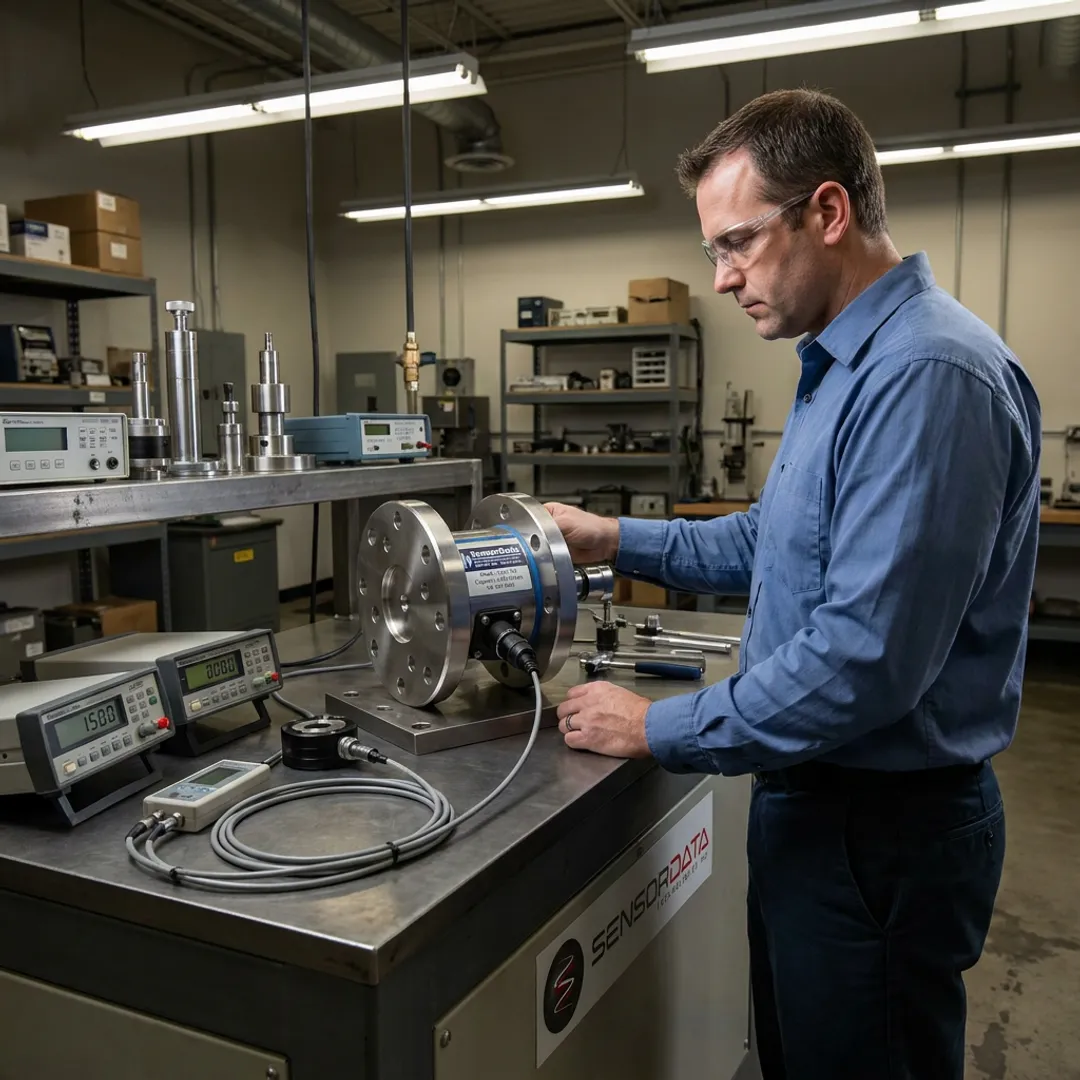 Engineer testing a precision torque sensor