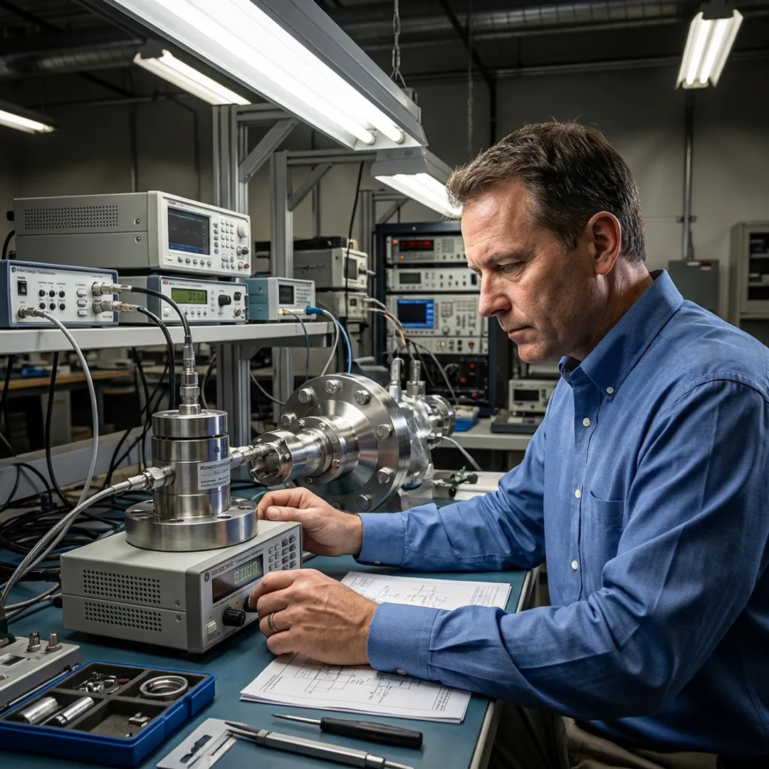 Engineer reviewing precision sensor measurement data