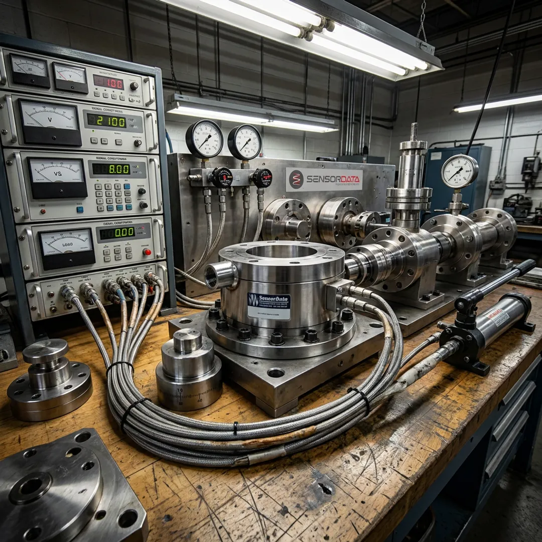 Precision sensors on an industrial testing bench