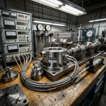 Precision sensors on an industrial testing bench