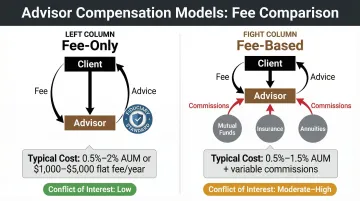 Financial advisor fee structure comparison chart showing AUM flat fee and hourly rates