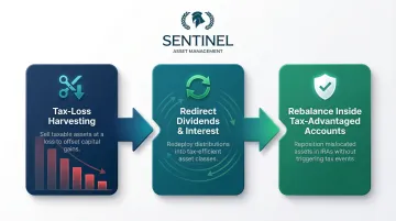 Three asset location realignment tools tax-loss harvesting dividend redirect rebalancing process