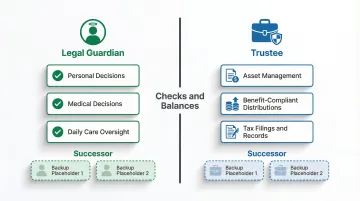 Special needs trust guardian versus trustee dual-role structure and responsibilities diagram