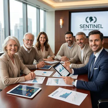 High-net-worth family reviewing comprehensive wealth management plan with financial advisor