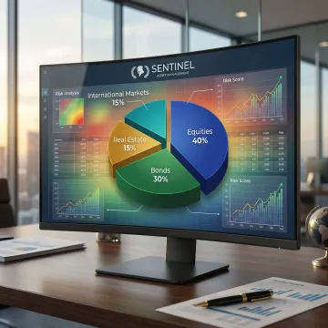 Diversified investment portfolio chart showing global asset allocation and risk management strategy
