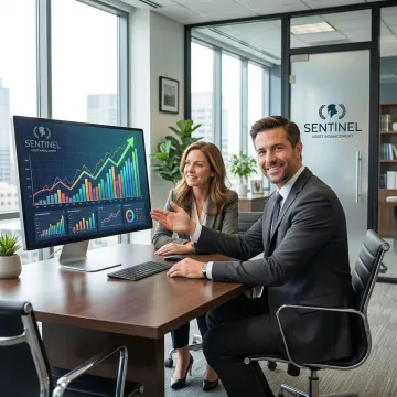 Fiduciary advisor analyzing investment portfolio with client