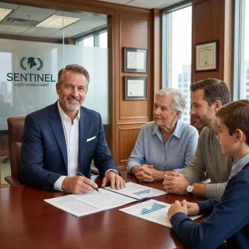 Financial advisor guiding family through wealth preservation and estate planning strategy