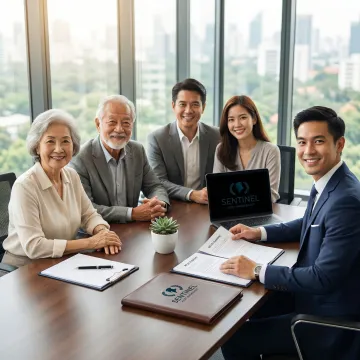 Family reviewing estate planning documents with financial advisor
