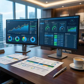 Investment portfolio analysis with diversified asset allocation charts and risk metrics