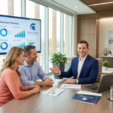 Financial advisor presenting retirement planning strategy to family