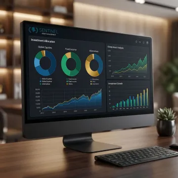 Diversified investment portfolio dashboard showing global asset allocation