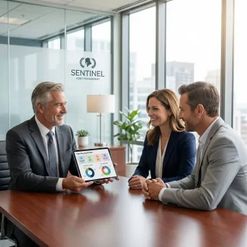 Financial advisor presenting charitable giving strategy on tablet