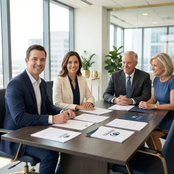 Professional advisors reviewing charitable trust documents and financial plans