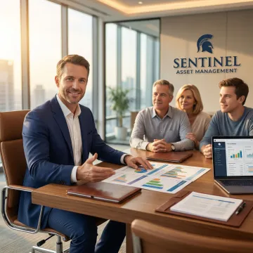 Wealth advisor presenting comprehensive family financial plan with charts and projections