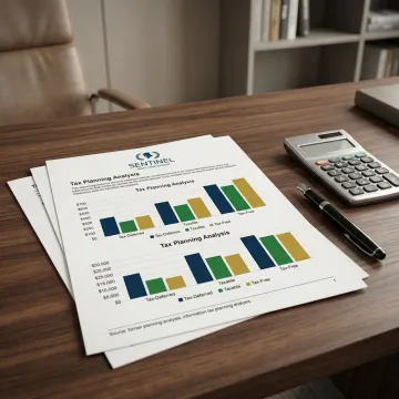 Tax planning charts and financial documents showing multi-account strategy for high-net-worth family