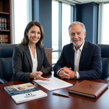 Financial advisor reviewing charitable remainder trust documents with high-net-worth client