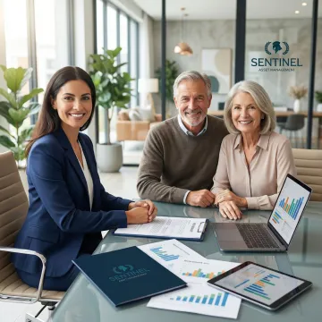 Professional financial advisor consulting with Montgomery couple about retirement planning strategy