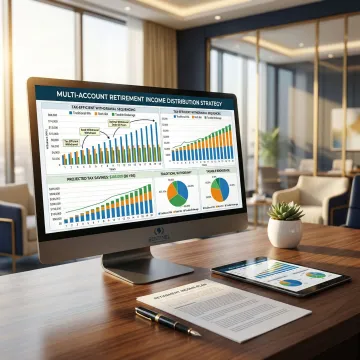 Financial planning charts showing retirement income withdrawal strategy across multiple accounts