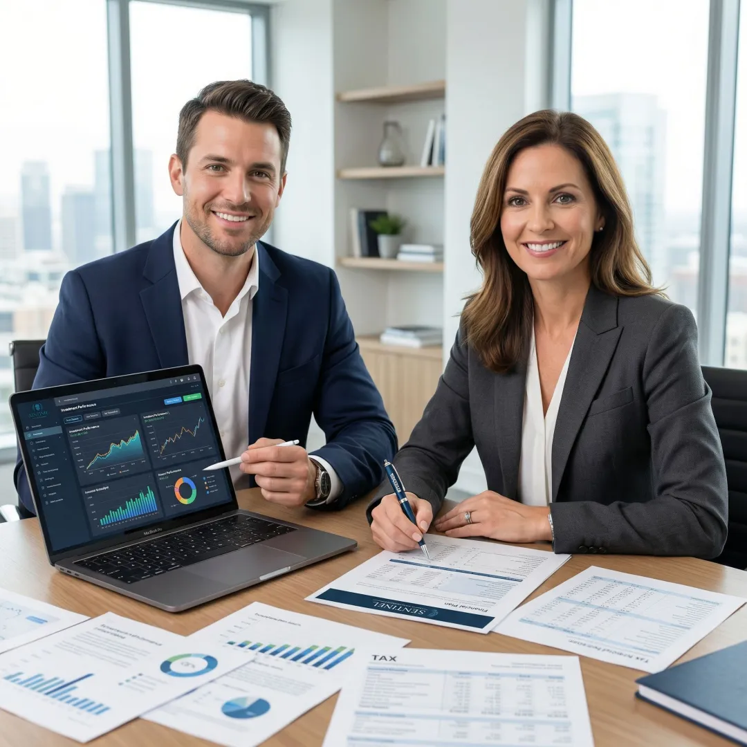 Technology professional reviewing comprehensive financial plan with certified advisor