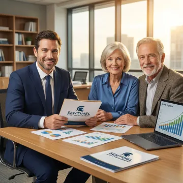Retiree couple reviewing financial protection strategies with advisor