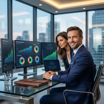 Financial advisor reviewing dynamic portfolio allocation charts with client