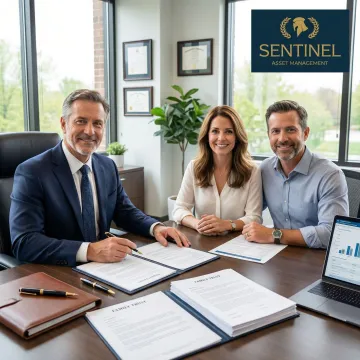 Professional estate planning consultation with legal documents and family photos