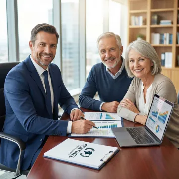 Retirement planning advisor reviewing comprehensive financial plan with confident couple