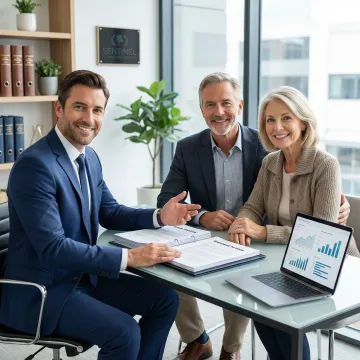Retirement planning advisor reviewing estate documents with a couple