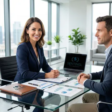 Financial advisor consulting with client about divorce settlement options