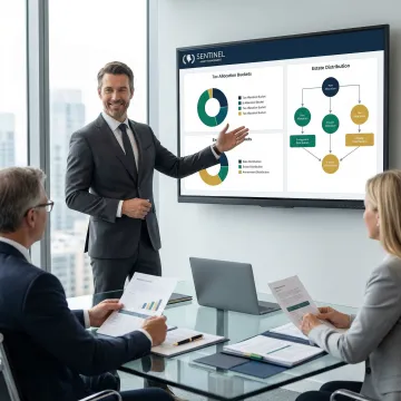 Advisor presenting financial charts showing tax-efficient estate planning strategy