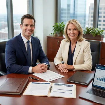 Financial advisor reviewing estate tax planning documents with client