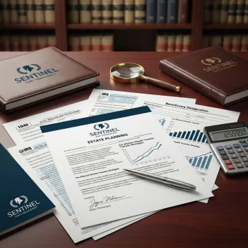 Estate planning documents with tax forms and financial charts for inheritance tax strategy