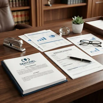 Family trust documents and legal estate planning paperwork organized on desk