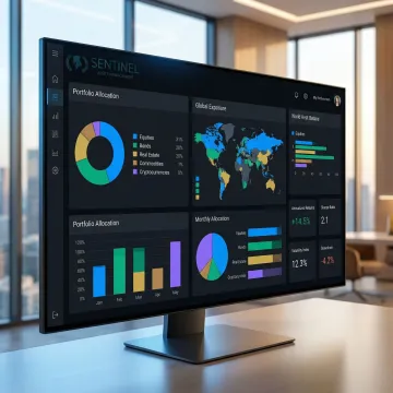 Diversified global investment portfolio dashboard showing asset allocation
