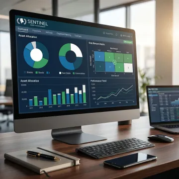 Detailed financial planning charts and investment portfolio analysis on desktop screen