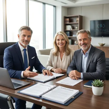 Estate planning attorney reviewing legal documents with clients