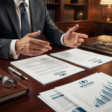 Professional estate planning consultation with financial documents and strategic planning materials