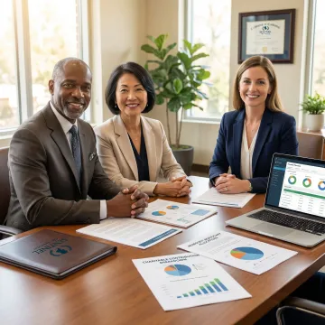 Senior couple reviewing charitable giving plan with financial advisor